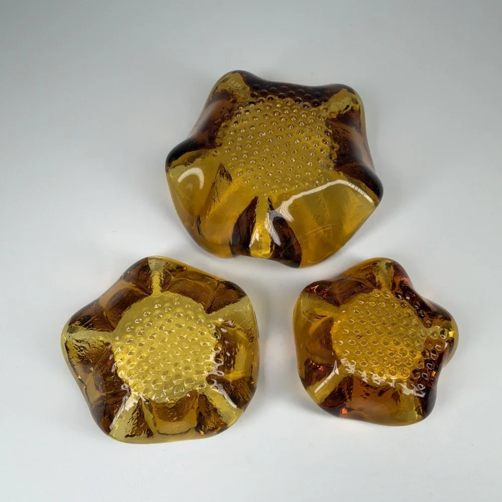 Murano Art Glass Vintage Nesting Stackable Bowls Amber